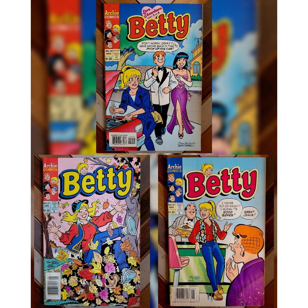 Lot of 3: Betty #19, 21, 37 (Archie Comics 1994-96) Veronica, Jughead, & Jokes